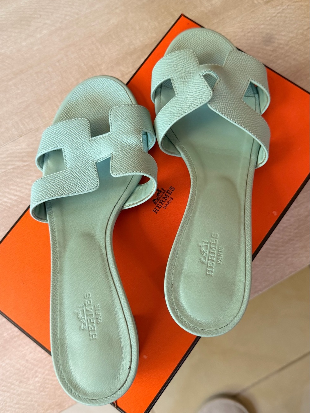 Hermes Mint Green Oran Slide Sandals